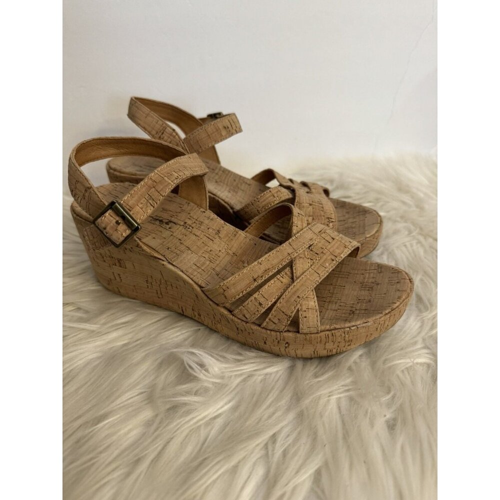 Korks Jenneve Beige Strappy Wedge Sandal Size 8M Slingback Comfort Shoes